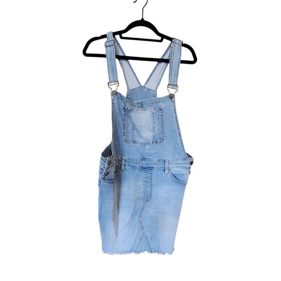 KenCan Womens Light Wash Denim Overall Dress XL Adjustable Straps Pockets Distre - Picture 1 of 4